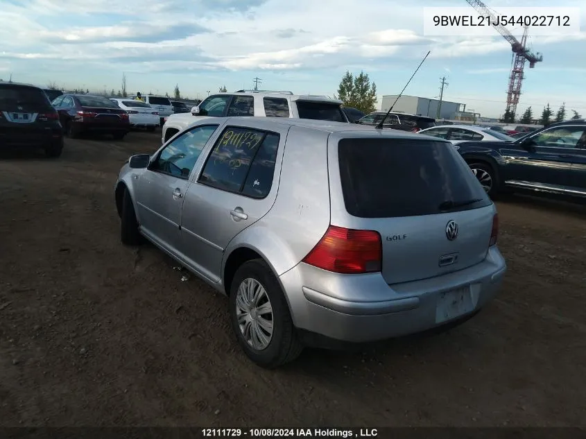 2004 Volkswagen Golf VIN: 9BWEL21J544022712 Lot: 12111729