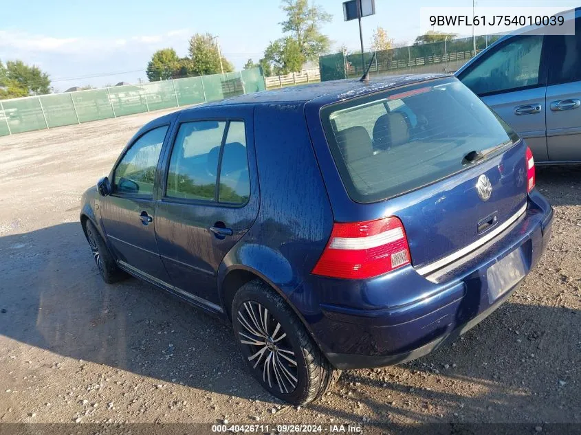 2005 Volkswagen Golf Gl VIN: 9BWFL61J754010039 Lot: 40426711