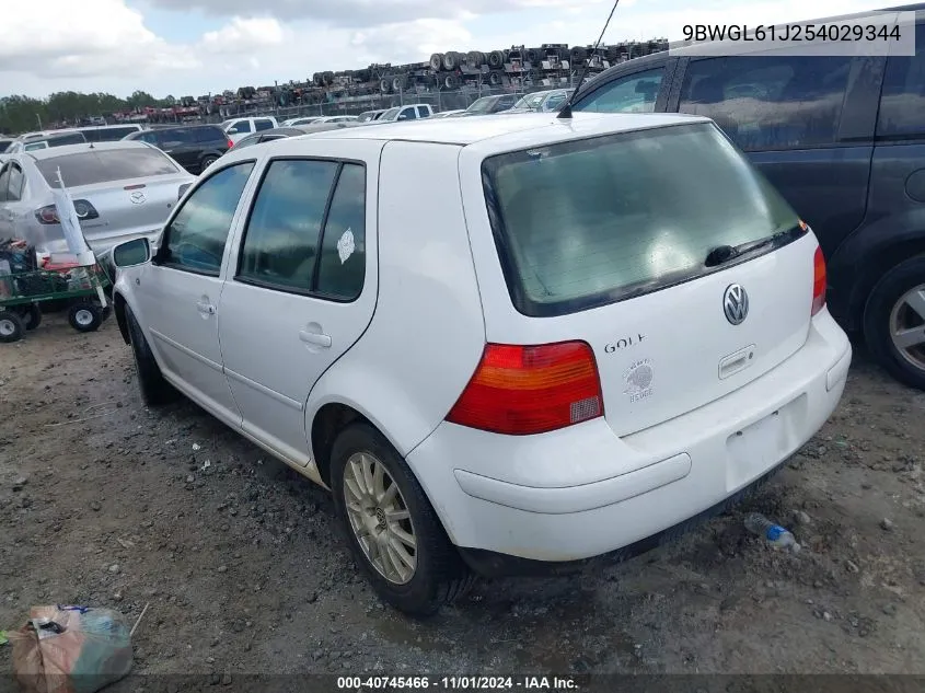 2005 Volkswagen Golf Gls 2.0L VIN: 9BWGL61J254029344 Lot: 40745466