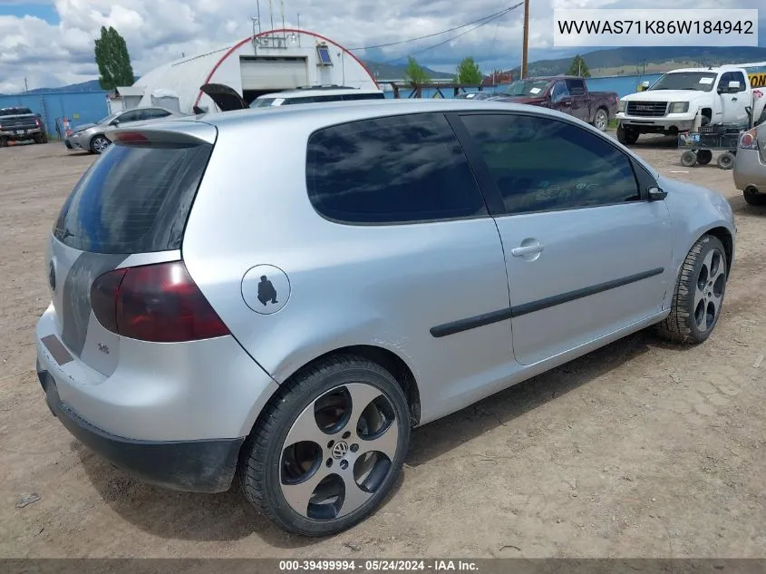 2006 Volkswagen Rabbit 2-Door VIN: WVWAS71K86W184942 Lot: 39499994