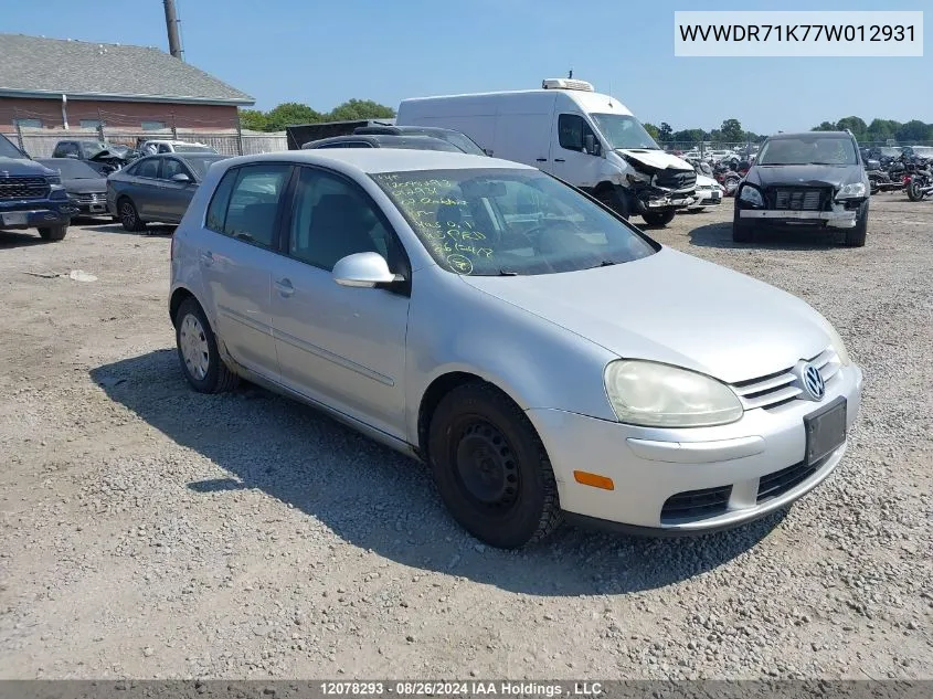 2007 Volkswagen Rabbit VIN: WVWDR71K77W012931 Lot: 12078293