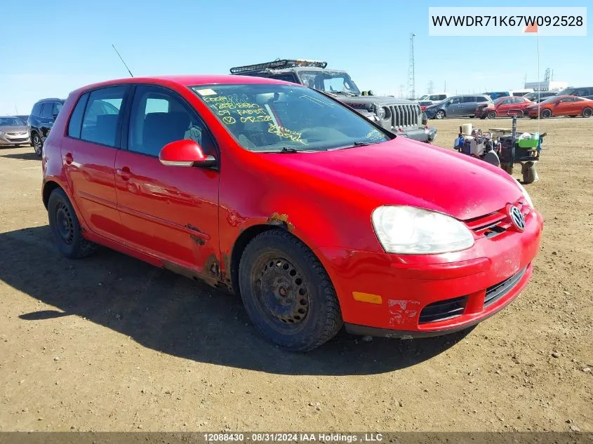 2007 Volkswagen Rabbit VIN: WVWDR71K67W092528 Lot: 12088430