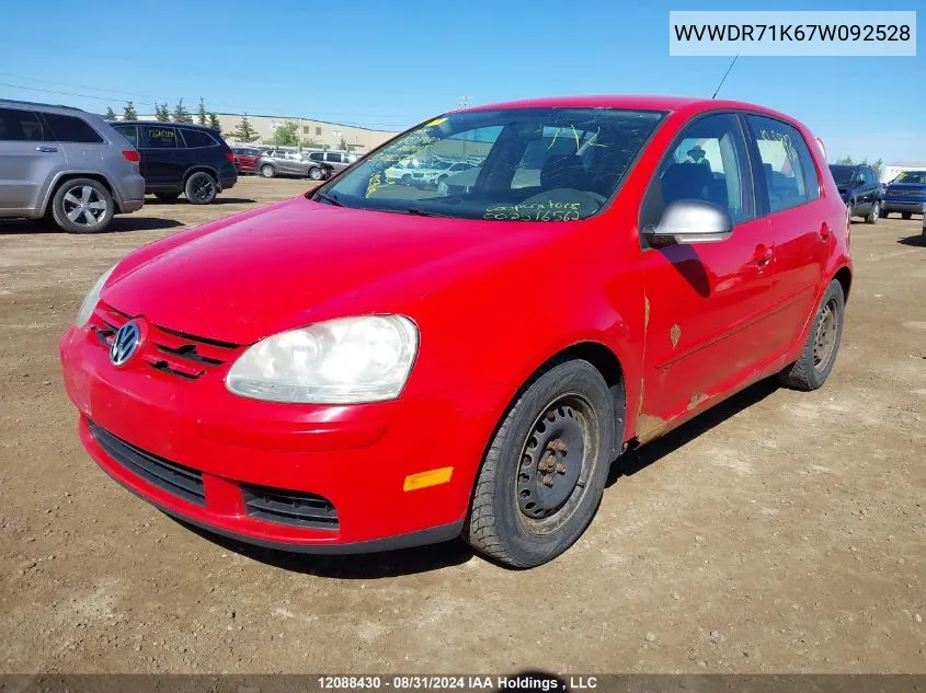 2007 Volkswagen Rabbit VIN: WVWDR71K67W092528 Lot: 12088430