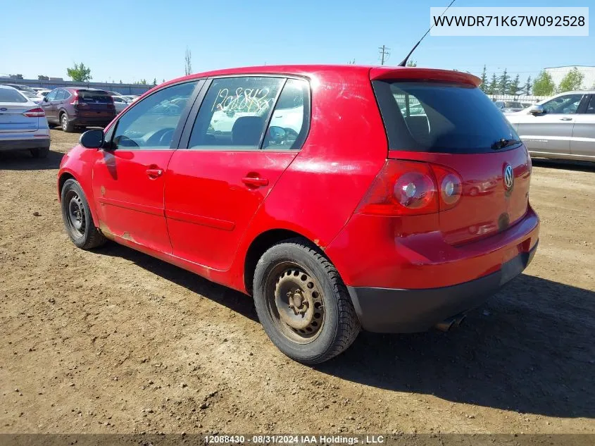 2007 Volkswagen Rabbit VIN: WVWDR71K67W092528 Lot: 12088430