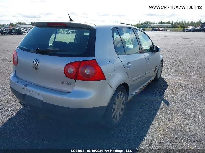 2007 Volkswagen Rabbit VIN: WVWCR71KX7W188142 Lot: 12094064