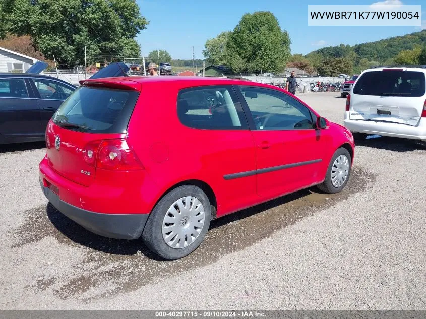 2007 Volkswagen Rabbit 2-Door VIN: WVWBR71K77W190054 Lot: 40297715