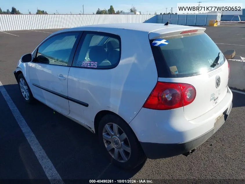 2007 Volkswagen Rabbit 2-Door VIN: WVWBR71K77W050652 Lot: 40490261