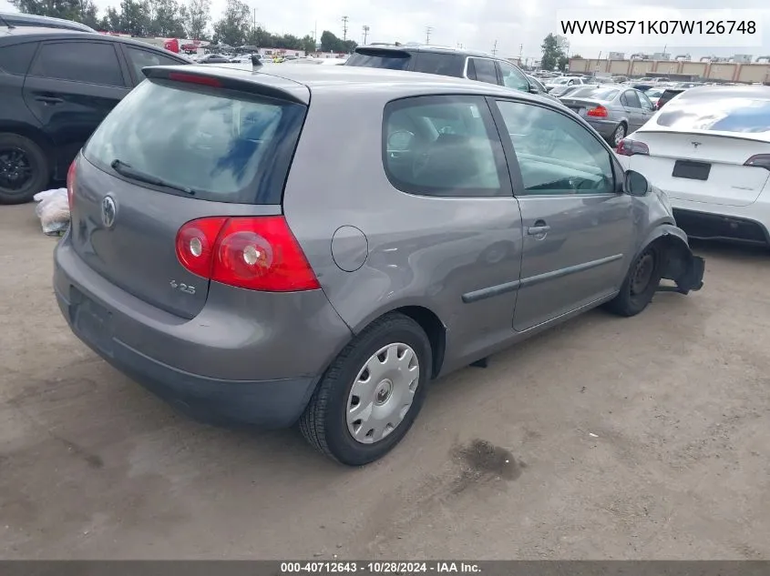 WVWBS71K07W126748 2007 Volkswagen Rabbit