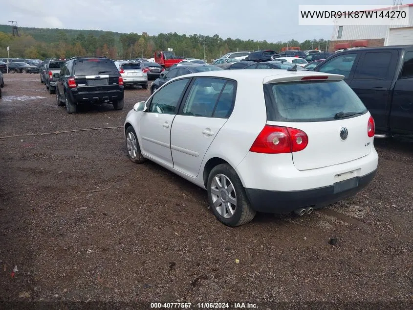 2007 Volkswagen Rabbit VIN: WVWDR91K87W144270 Lot: 40777567