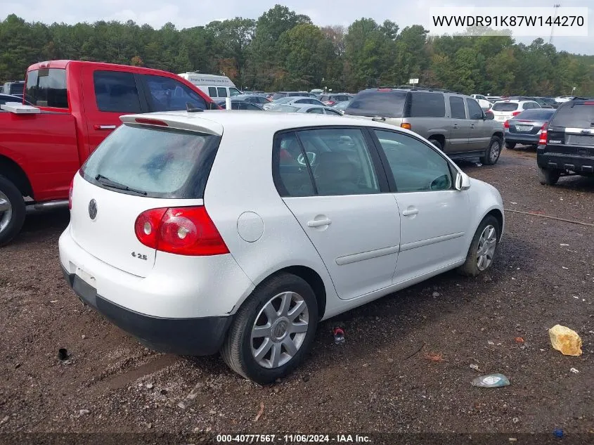 2007 Volkswagen Rabbit VIN: WVWDR91K87W144270 Lot: 40777567