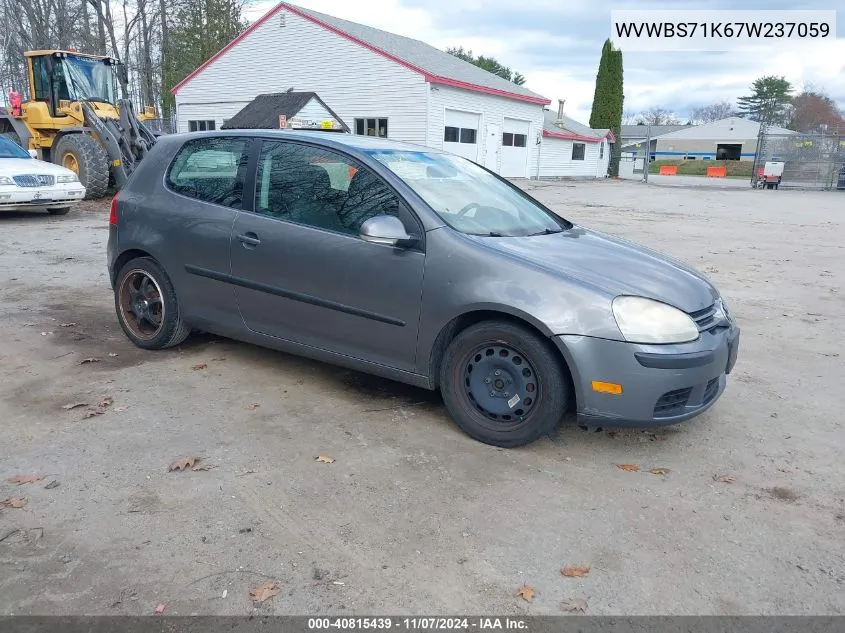 2007 Volkswagen Rabbit 2-Door VIN: WVWBS71K67W237059 Lot: 40815439