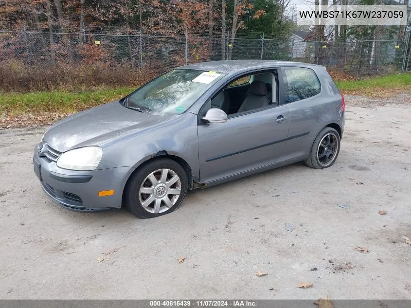 2007 Volkswagen Rabbit 2-Door VIN: WVWBS71K67W237059 Lot: 40815439