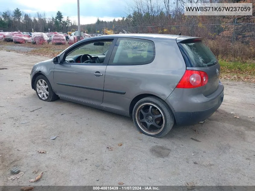 2007 Volkswagen Rabbit 2-Door VIN: WVWBS71K67W237059 Lot: 40815439