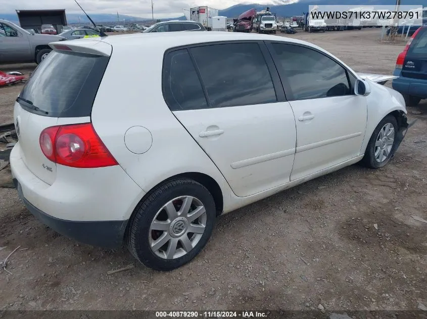 2007 Volkswagen Rabbit 4-Door VIN: WVWDS71K37W278791 Lot: 40879290