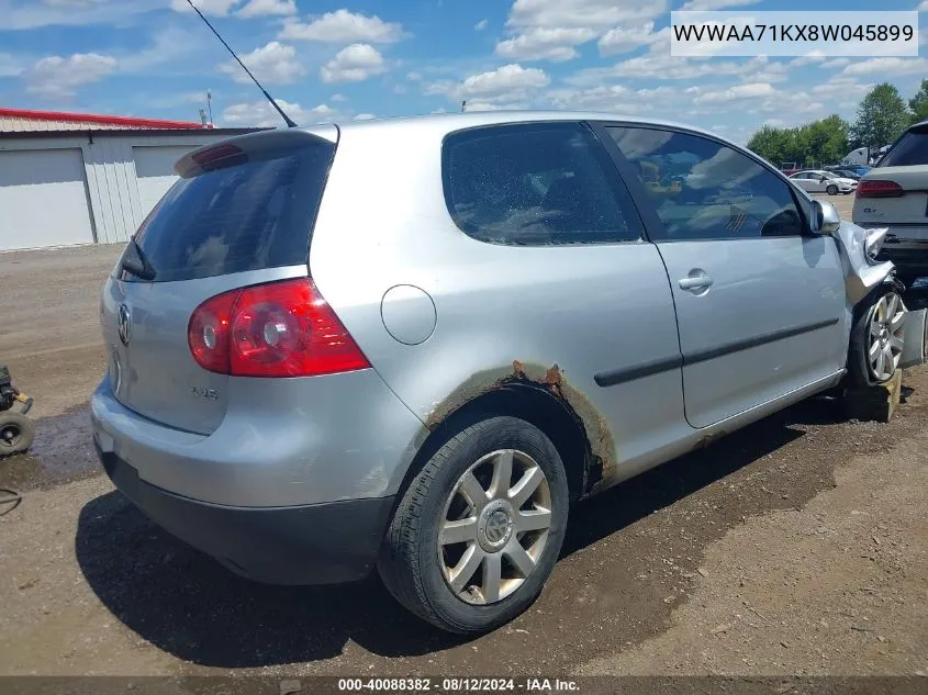 2008 Volkswagen Rabbit S VIN: WVWAA71KX8W045899 Lot: 40088382