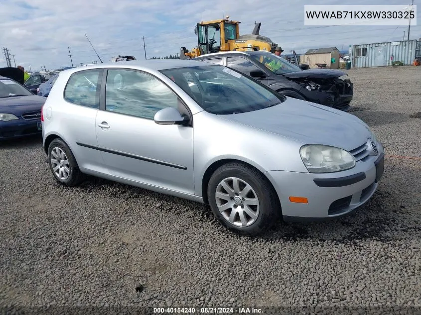 2008 Volkswagen Rabbit S VIN: WVWAB71KX8W330325 Lot: 40154240