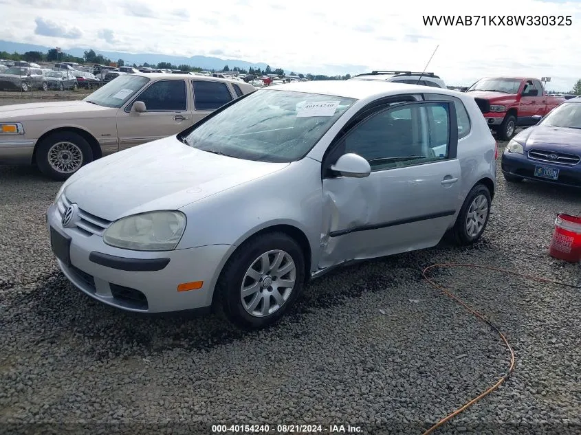 2008 Volkswagen Rabbit S VIN: WVWAB71KX8W330325 Lot: 40154240