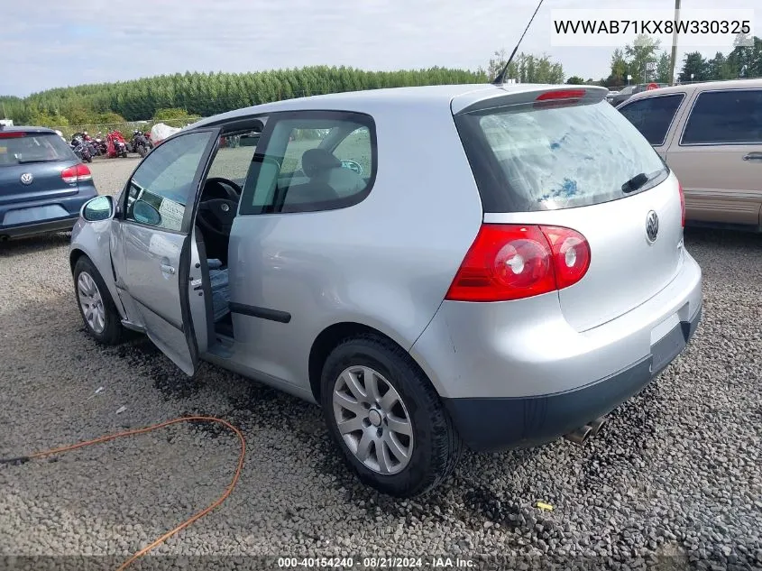 2008 Volkswagen Rabbit S VIN: WVWAB71KX8W330325 Lot: 40154240