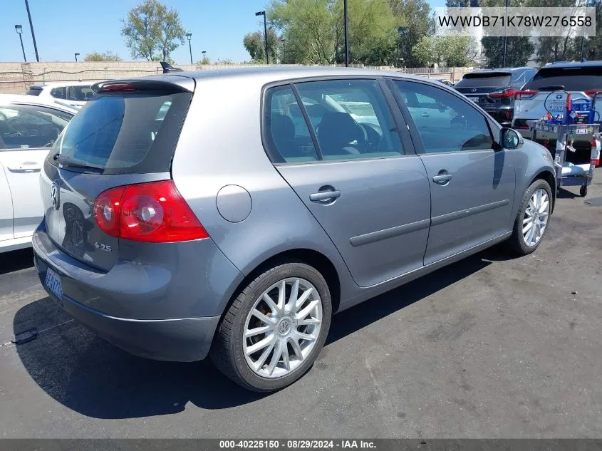 2008 Volkswagen Rabbit S VIN: WVWDB71K78W276558 Lot: 40225150