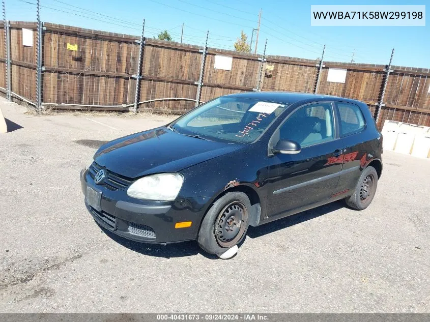 2008 Volkswagen Rabbit S VIN: WVWBA71K58W299198 Lot: 40431673