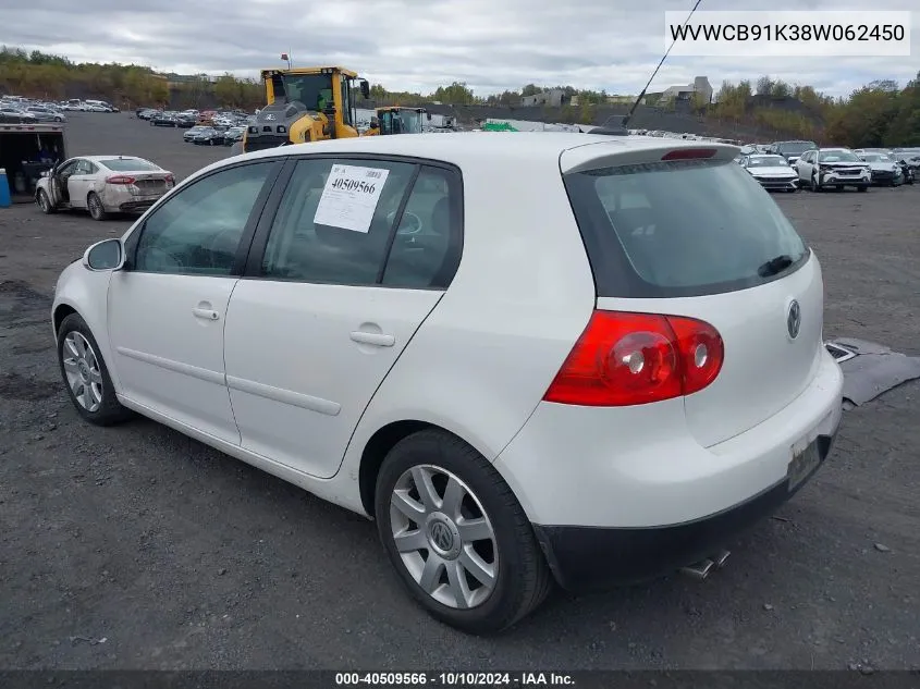 2008 Volkswagen Rabbit S VIN: WVWCB91K38W062450 Lot: 40509566