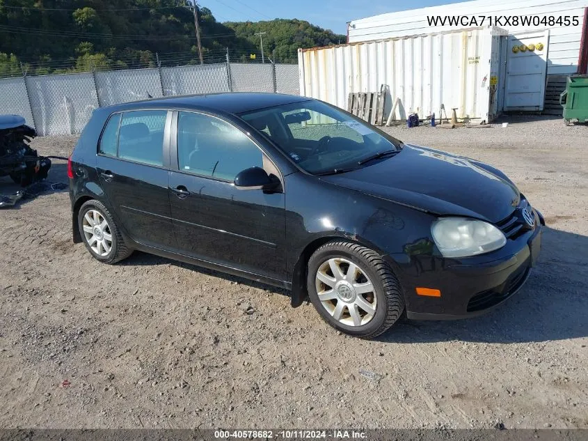 2008 Volkswagen Rabbit S VIN: WVWCA71KX8W048455 Lot: 40578682