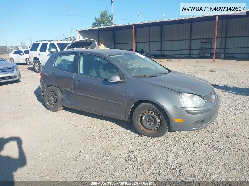 2008 Volkswagen Rabbit S VIN: WVWBA71K48W342607 Lot: 40579155