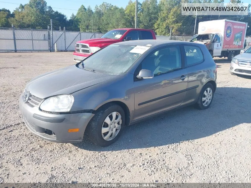 2008 Volkswagen Rabbit S VIN: WVWBA71K48W342607 Lot: 40579155