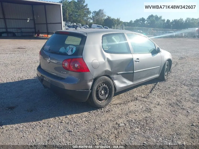 2008 Volkswagen Rabbit S VIN: WVWBA71K48W342607 Lot: 40579155