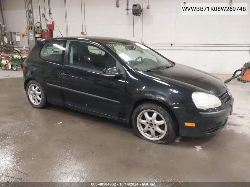 2008 Volkswagen Rabbit S VIN: WVWBB71K08W269748 Lot: 40584932