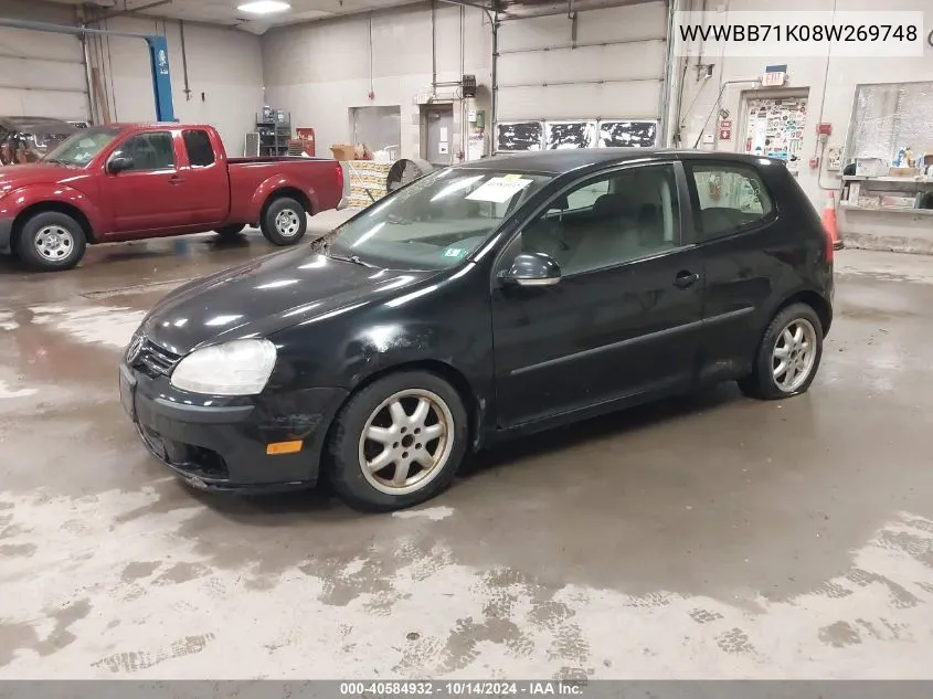 2008 Volkswagen Rabbit S VIN: WVWBB71K08W269748 Lot: 40584932