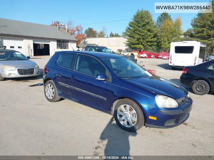 2008 Volkswagen Rabbit S VIN: WVWBA71K98W286440 Lot: 40601206