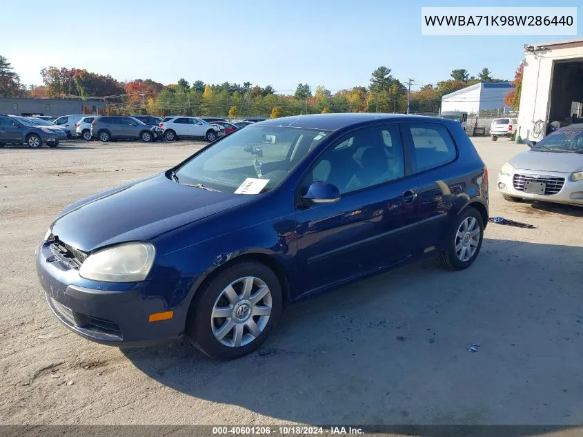 2008 Volkswagen Rabbit S VIN: WVWBA71K98W286440 Lot: 40601206