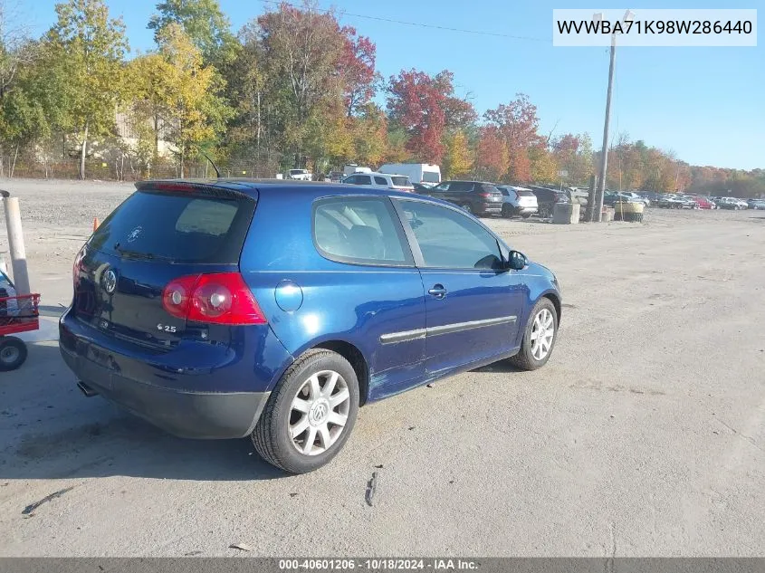 2008 Volkswagen Rabbit S VIN: WVWBA71K98W286440 Lot: 40601206