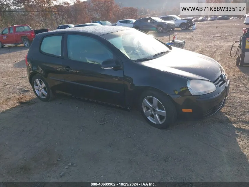 2008 Volkswagen Rabbit S VIN: WVWAB71K88W335197 Lot: 40689902