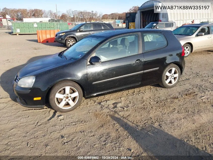 2008 Volkswagen Rabbit S VIN: WVWAB71K88W335197 Lot: 40689902