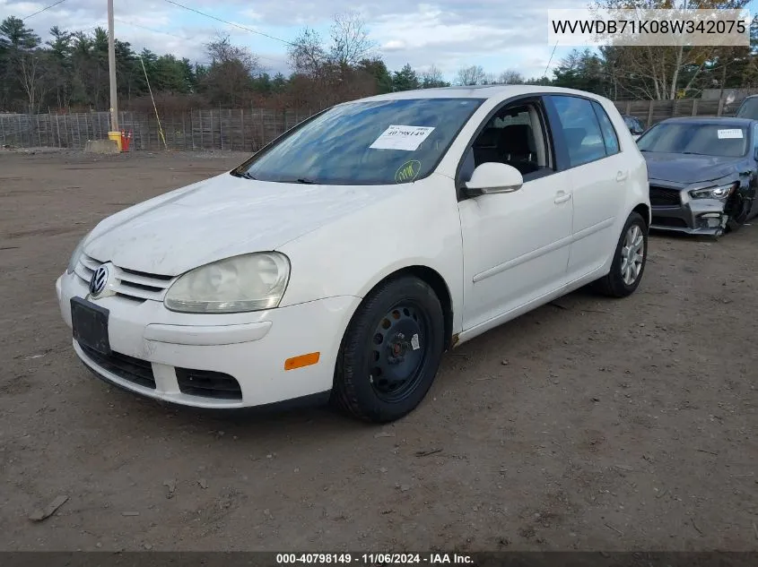 2008 Volkswagen Rabbit S VIN: WVWDB71K08W342075 Lot: 40798149