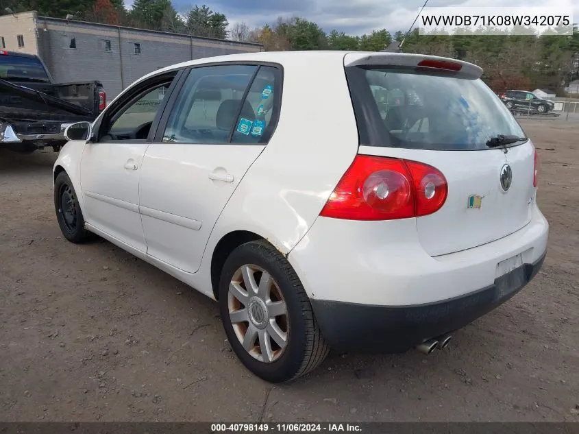 2008 Volkswagen Rabbit S VIN: WVWDB71K08W342075 Lot: 40798149