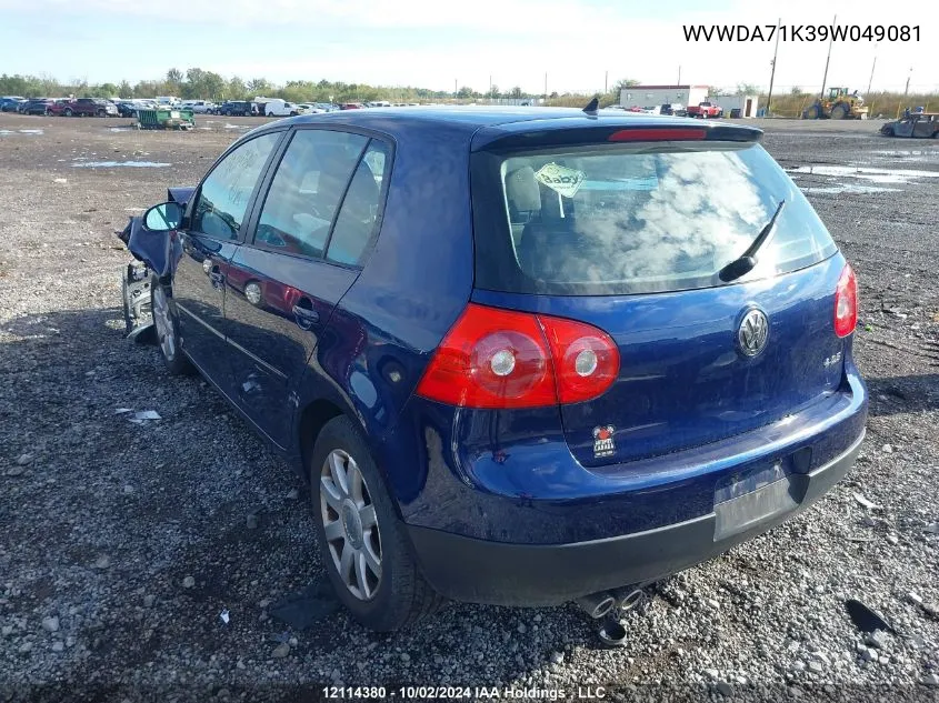 2009 Volkswagen Rabbit VIN: WVWDA71K39W049081 Lot: 12114380