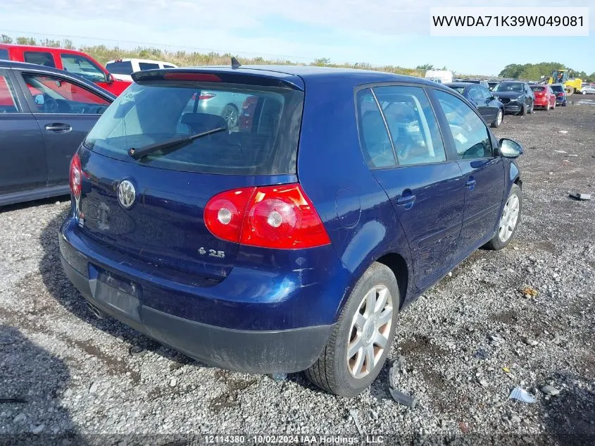 2009 Volkswagen Rabbit VIN: WVWDA71K39W049081 Lot: 12114380