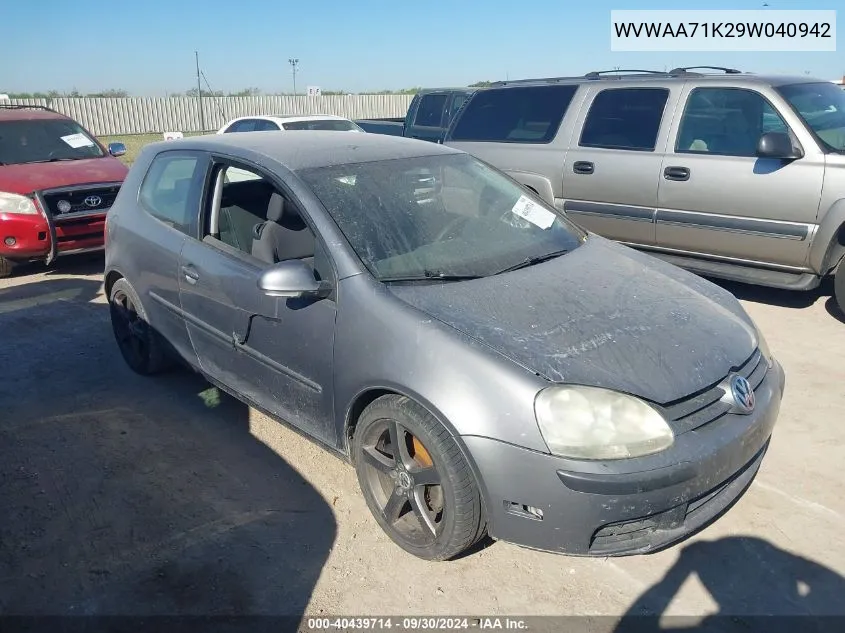 2009 Volkswagen Rabbit S VIN: WVWAA71K29W040942 Lot: 40439714