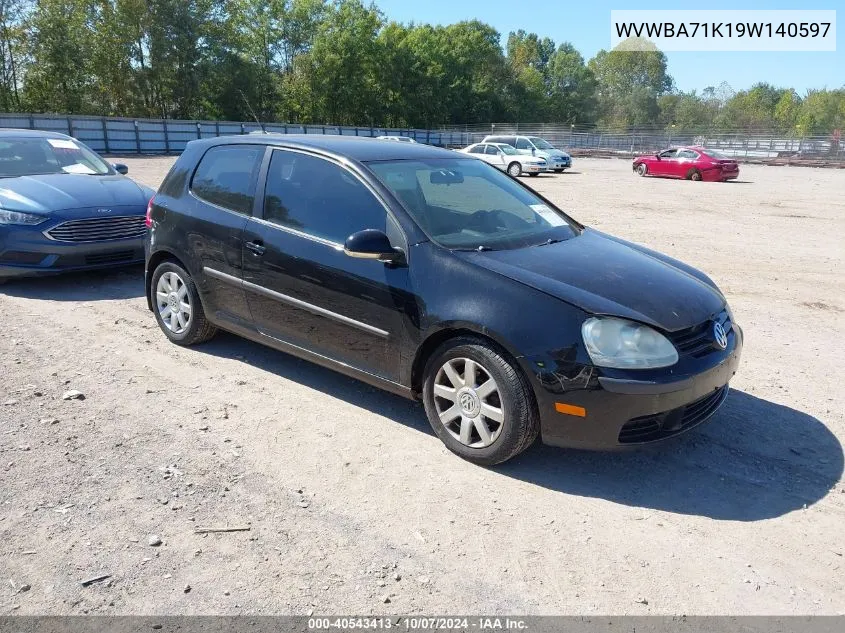 2009 Volkswagen Rabbit S VIN: WVWBA71K19W140597 Lot: 40543413