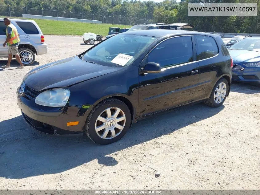 2009 Volkswagen Rabbit S VIN: WVWBA71K19W140597 Lot: 40543413