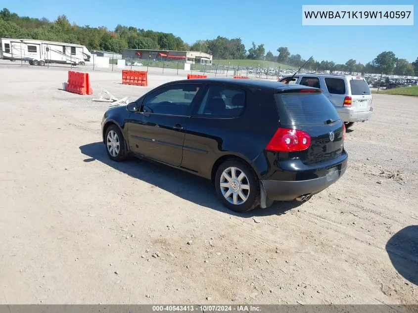 2009 Volkswagen Rabbit S VIN: WVWBA71K19W140597 Lot: 40543413