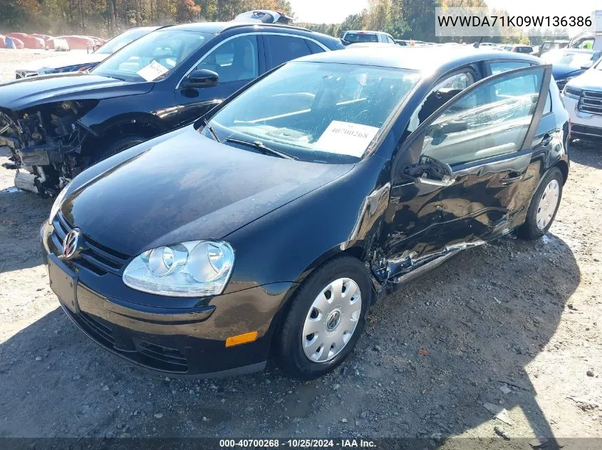 2009 Volkswagen Rabbit S VIN: WVWDA71K09W136386 Lot: 40700268