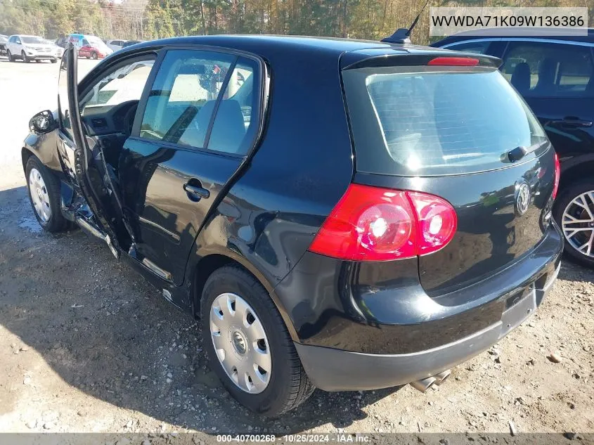 2009 Volkswagen Rabbit S VIN: WVWDA71K09W136386 Lot: 40700268