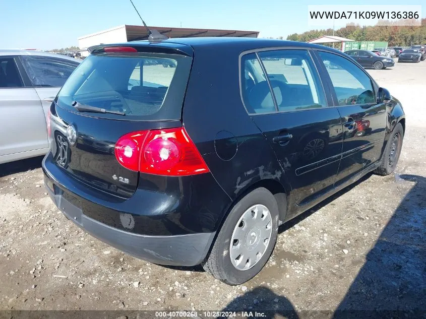 2009 Volkswagen Rabbit S VIN: WVWDA71K09W136386 Lot: 40700268