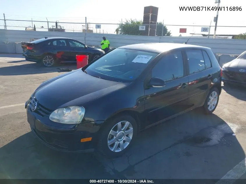 2009 Volkswagen Rabbit S VIN: WVWDB71K49W116896 Lot: 40727400