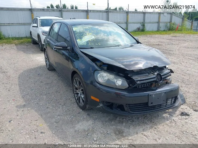 2010 Volkswagen Golf VIN: WVWCA7AJ2AW219874 Lot: 12059350