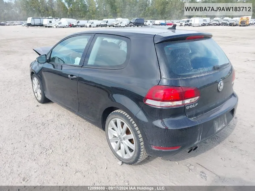 2010 Volkswagen Golf VIN: WVWBA7AJ9AW183712 Lot: 12099880